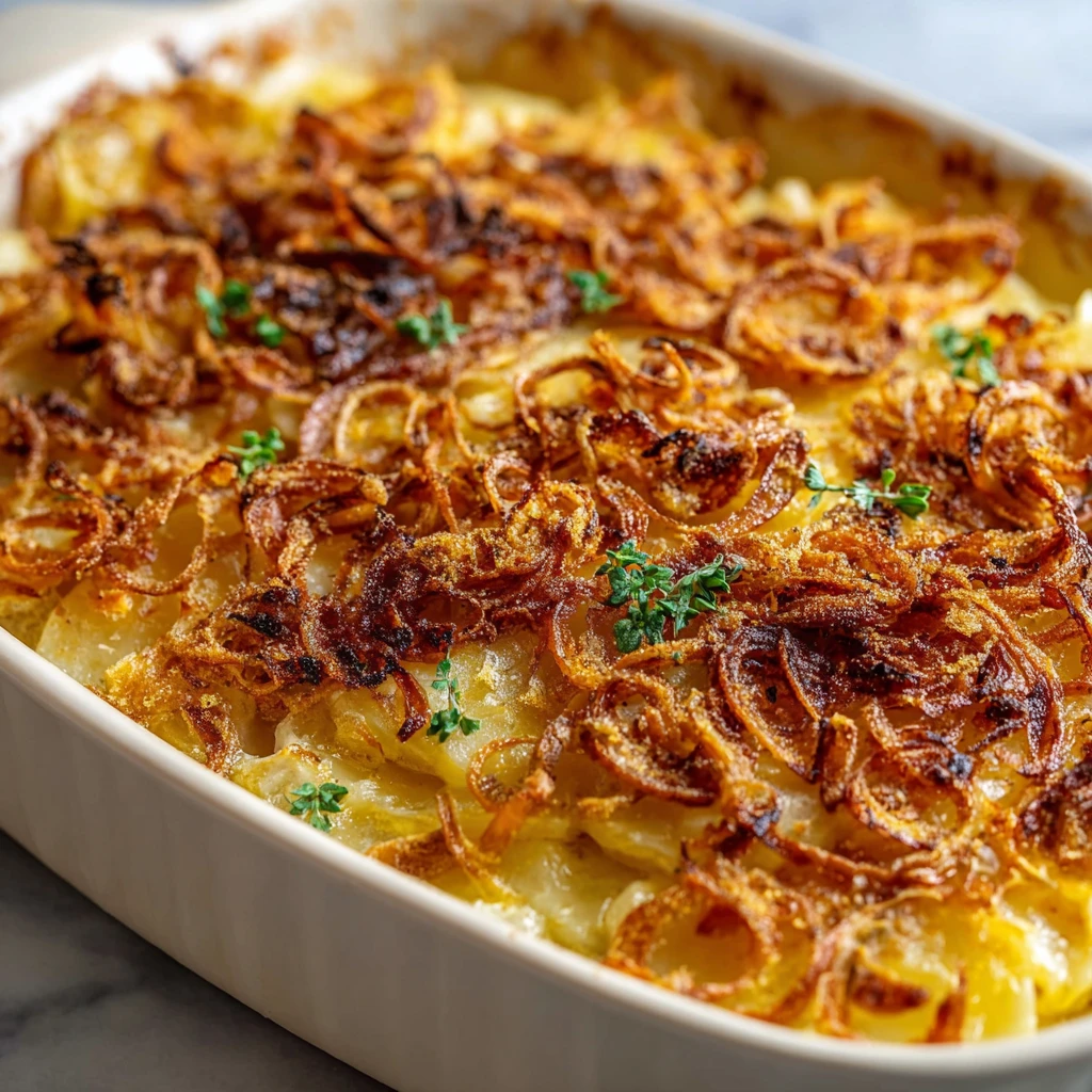 Crispy Fried Onion Scalloped Potatoes