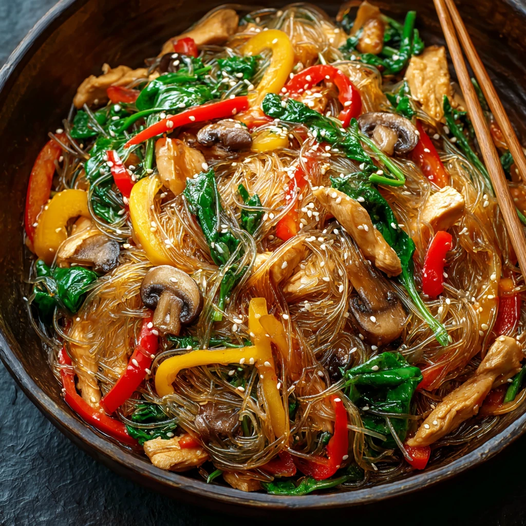 Chicken and Vegetable Glass Noodle Stir-Fry with Gochujang