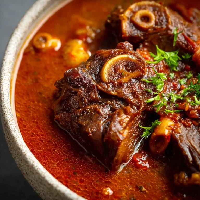 restaurant quality beef osso buco braised beef shanks with gremolata garnish in a white Dutch oven on a linen tablecloth