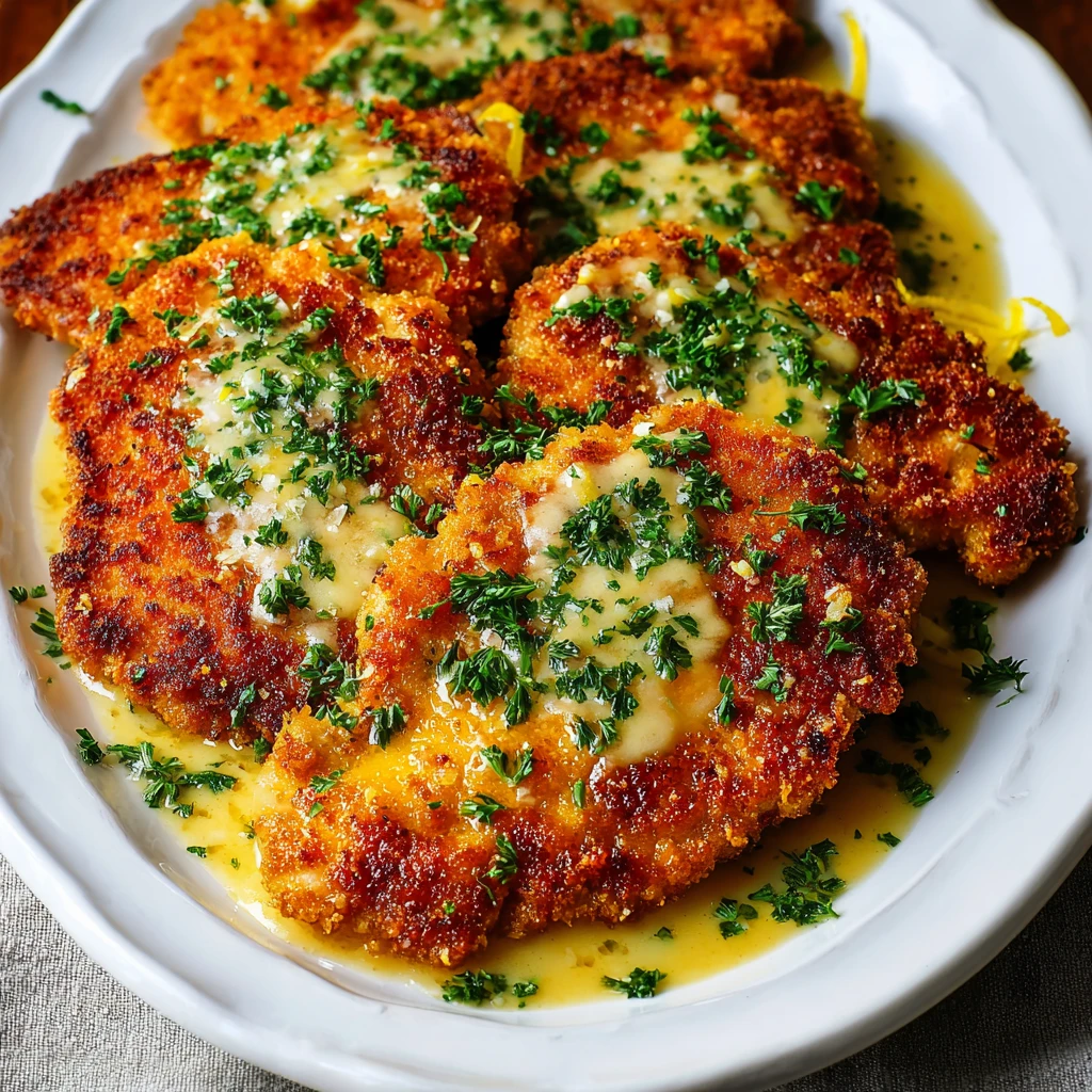 Crispy Chicken Cutlets with Lemon Garlic Butter Sauce