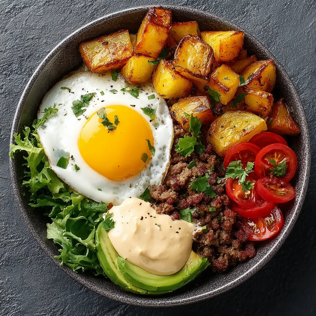 High-protein Burger Bowl Recipe Keto Burger Bowl Meal Prep Low Carb Burger Bowl Ideas Healthy Beef Protein Bowl Recipes Gl...