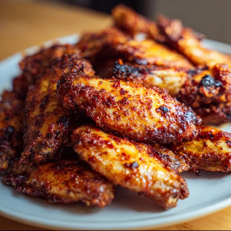 crispy homemade air fryer chicken wings golden brown without oil with garlic parmesan sauce on wooden board