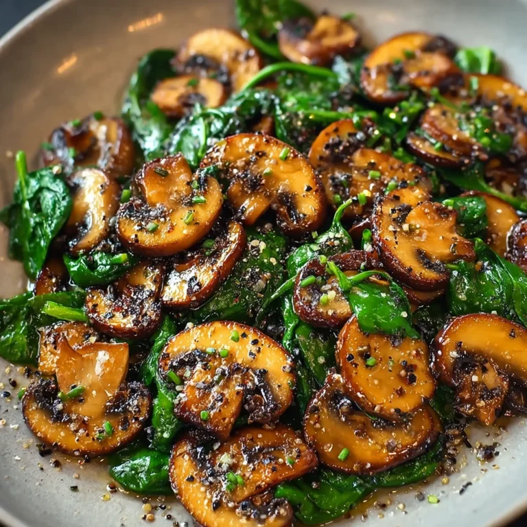 sautéed mushrooms with spinach and garlic in a cast iron skillet