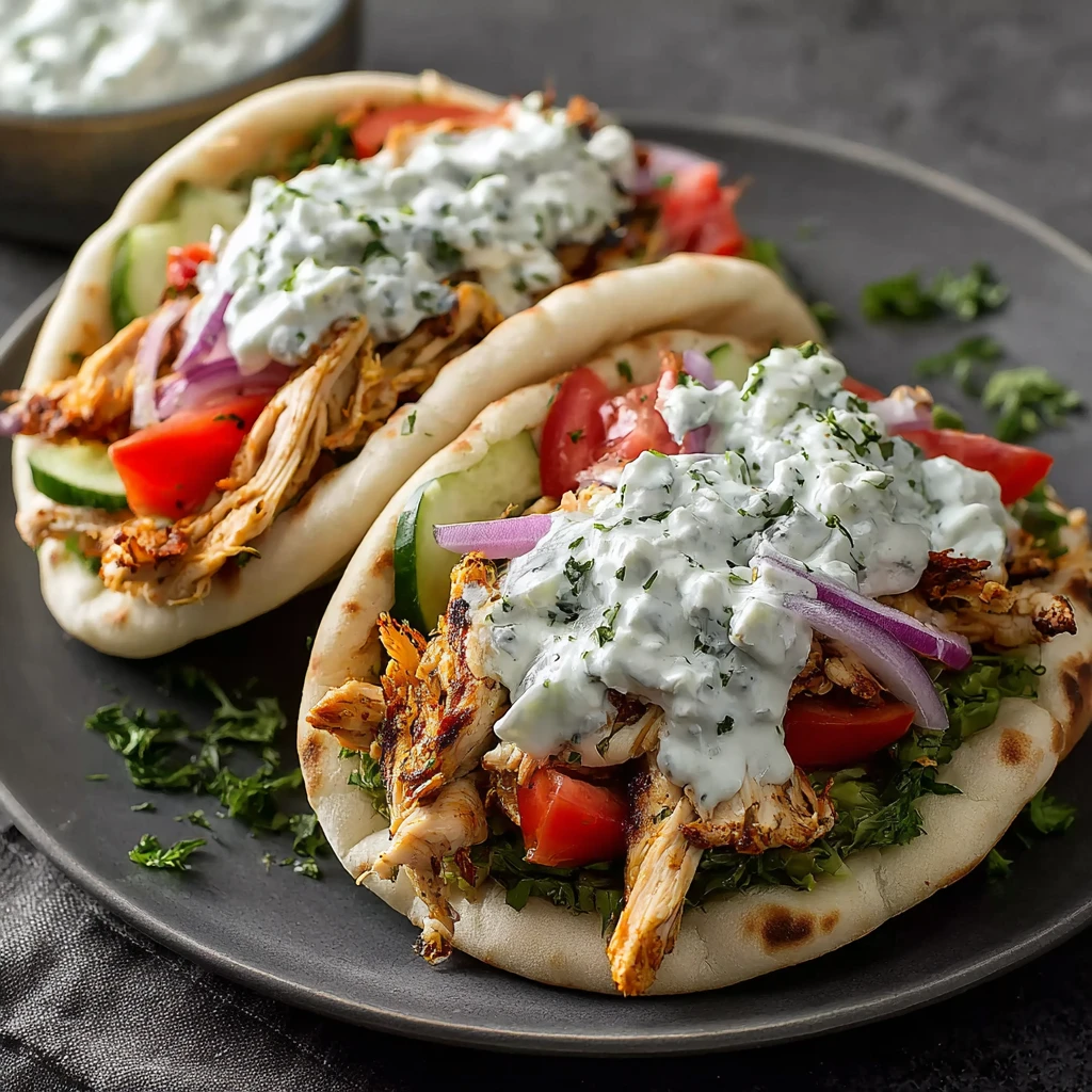 Crockpot Greek Chicken Pitas Tzatziki