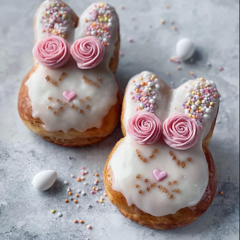 adorable Easter bunny shaped cinnamon rolls with white cream cheese frosting for Easter morning breakfast
