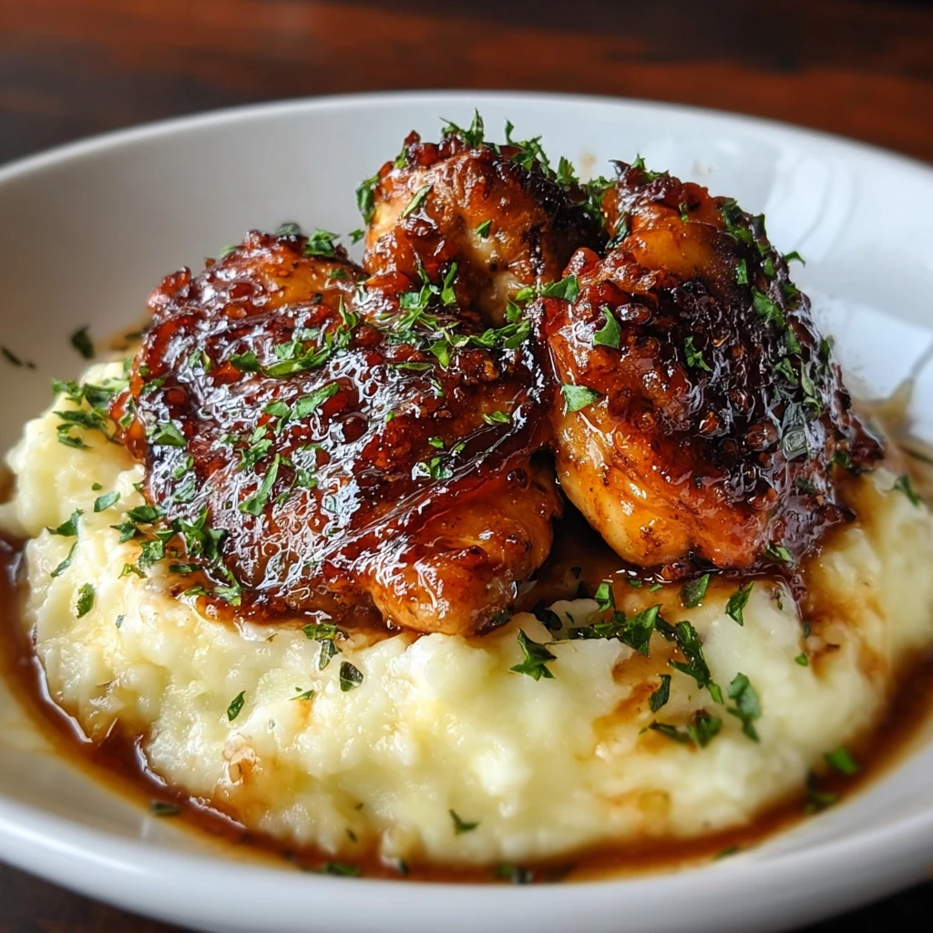 chipotle honey chicken thighs with caramelized glaze in a cast iron skillet garnished with cilantro