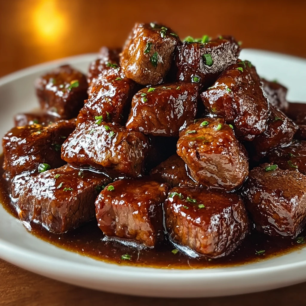 Texas Roadhouse steak bites with brown gravy mushrooms and onions over mashed potatoes in a cast iron skillet