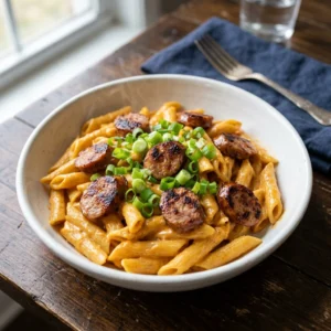 Creamy Cheddar Buffalo Sausage Pasta Recipe