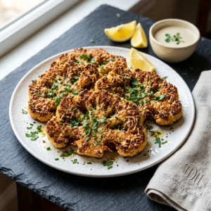 Indulge in Crusted Cheesy Cauliflower Steaks for a Delicious Meal!