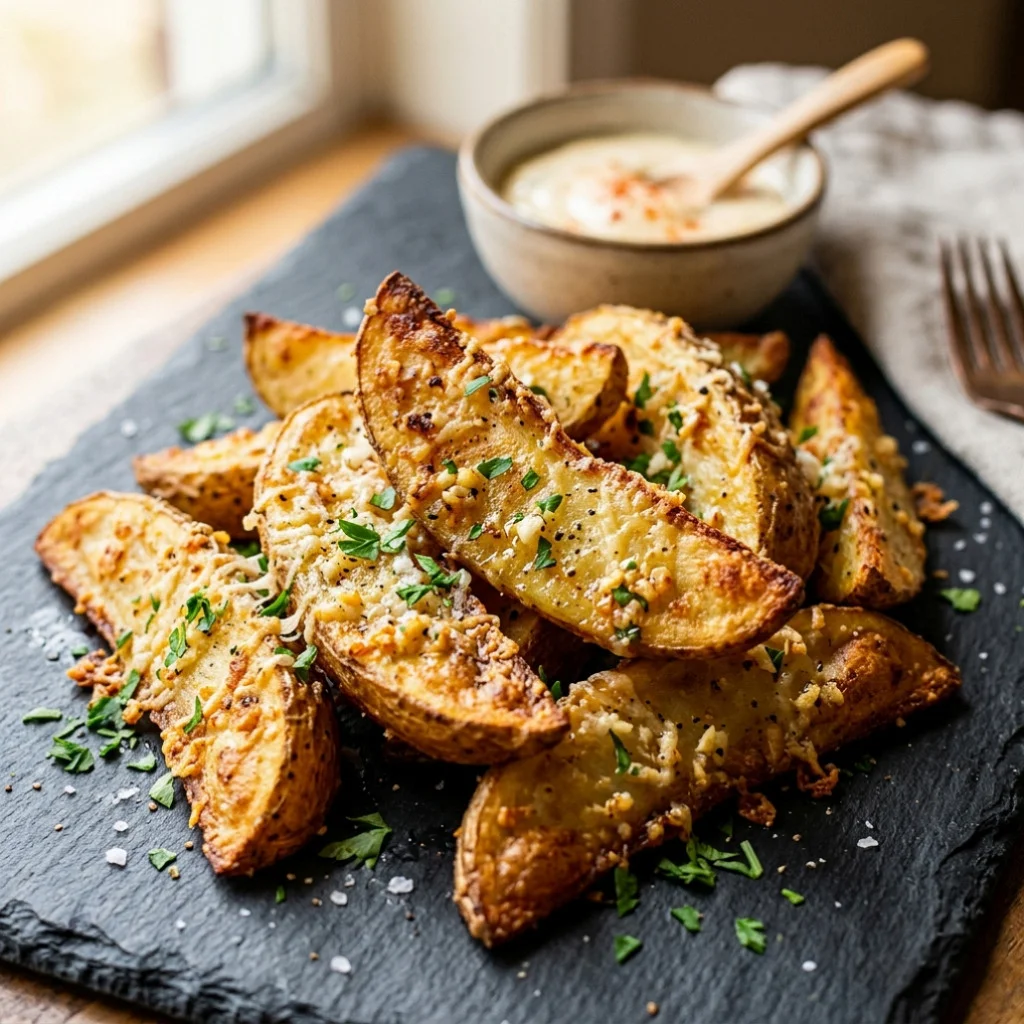 Air fryer crispy garlic parmesan potato wedges