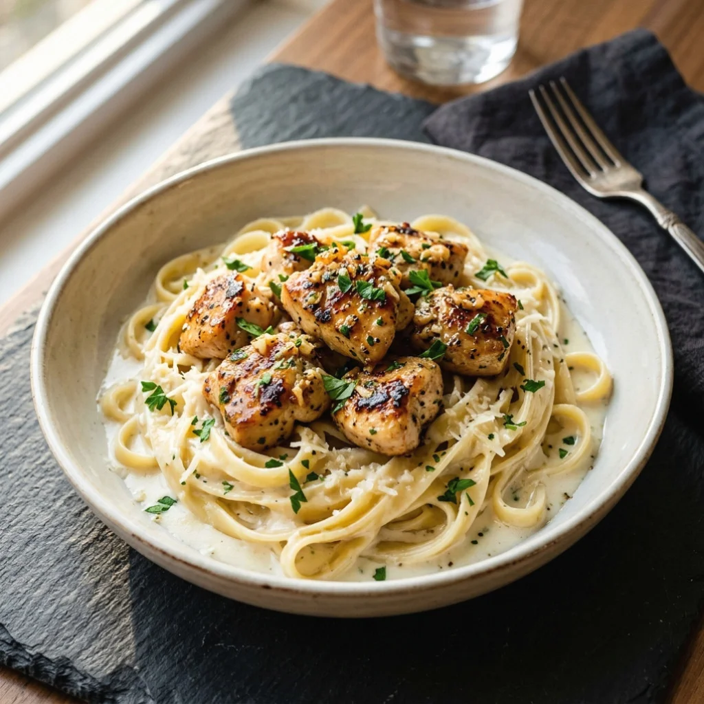 Garlic Butter Chicken Bites with Creamy Pasta