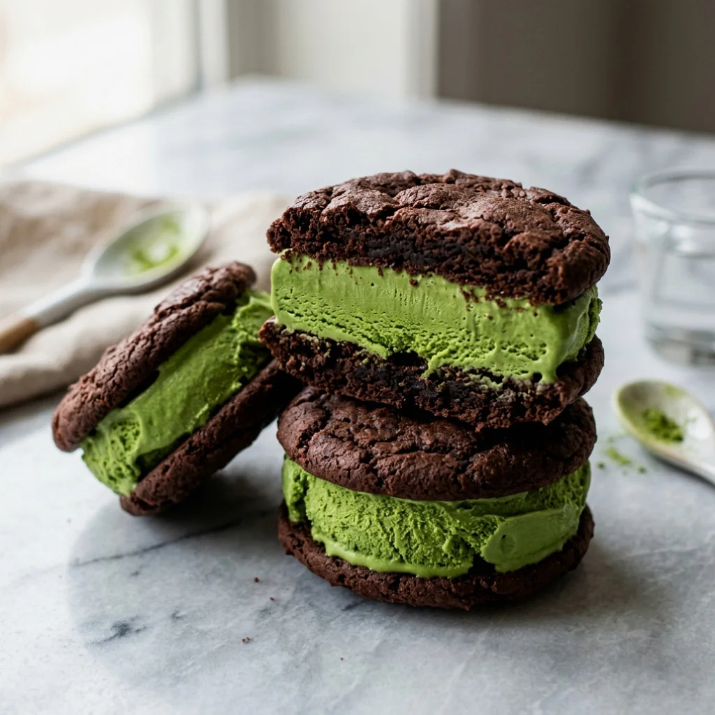 Matcha green tea ice cream sandwiches